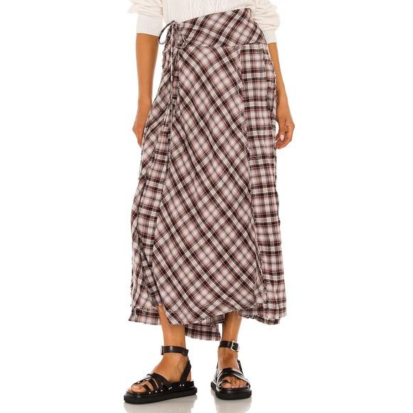 Free People Dresses & Skirts - Free People Deep In Thought Plaid Frayed Maxi Skirt Tie Waist Boho Grunge Size 6